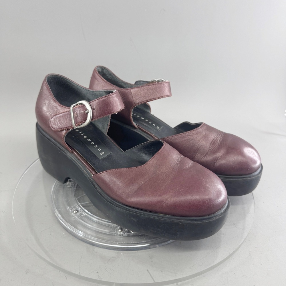 Ellemenno Womens 8 Leather Platform Mary Jane Shoes Burgundy Chunky Heel Y2K